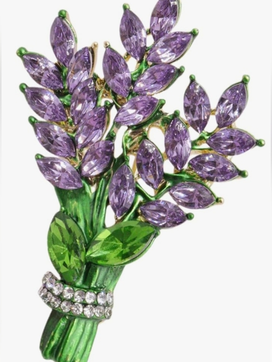 unmarked Jewelry - Romantic, Elegant Lavender Bouquet Lapel Pin 1.22"